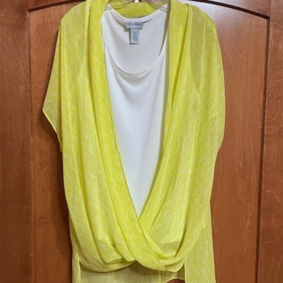 Catherines Tops - Catherines Limoncello Yellow Wrap Front W/White Sleeveless Shell – 0X